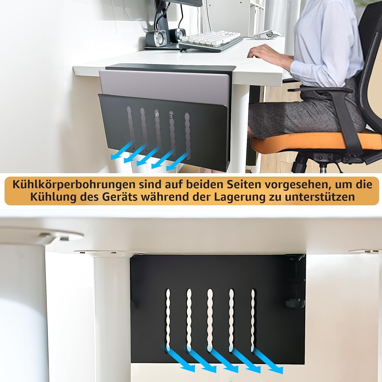 Laptophalter zum Einhaengen unter Tisch Stahl schwarz Schreibtisch Organizer