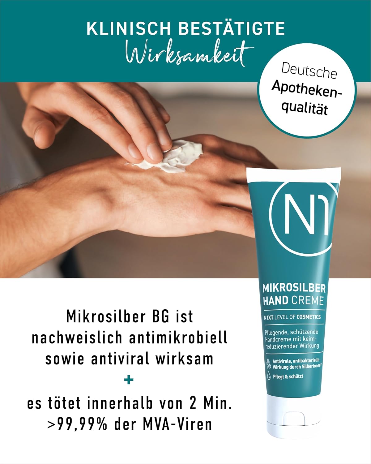 N1 Mikrosilber Handcreme fuer sehr trockene Haende mit Desinfektion