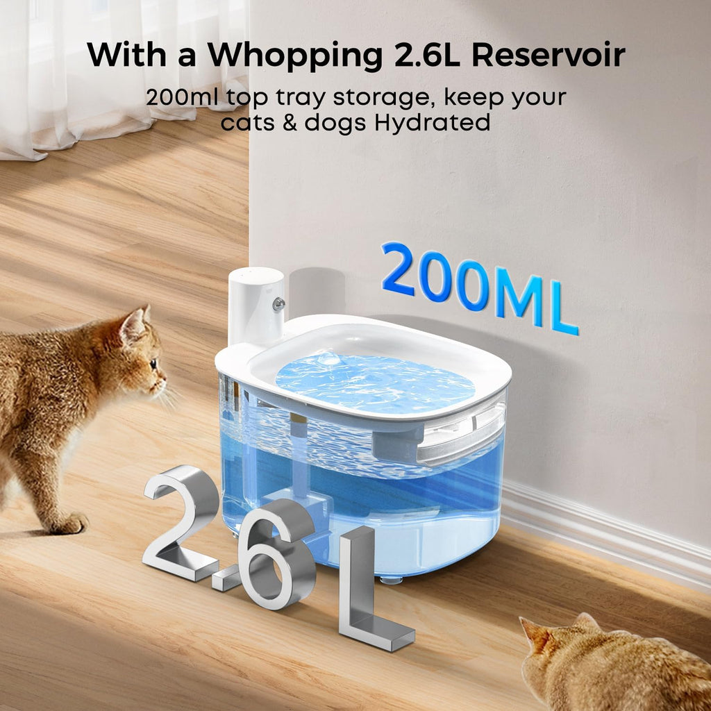 Kabelloser Katzen Trinkbrunnen 2,6L mit Bewegungsmelder 3000mAh leise Pumpe