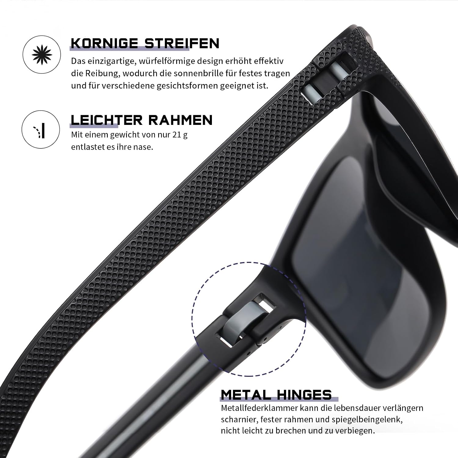 Polarisierte Sport-Sonnenbrille UV400 Herren Damen rechteckig Schwarz