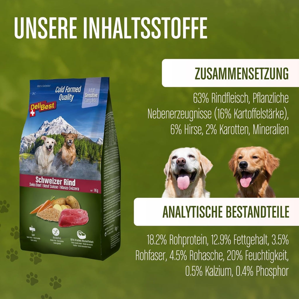 DeliBest Adult Sensitive Hundefutter Schweizer Rind getreidefrei verschiedene Sorten