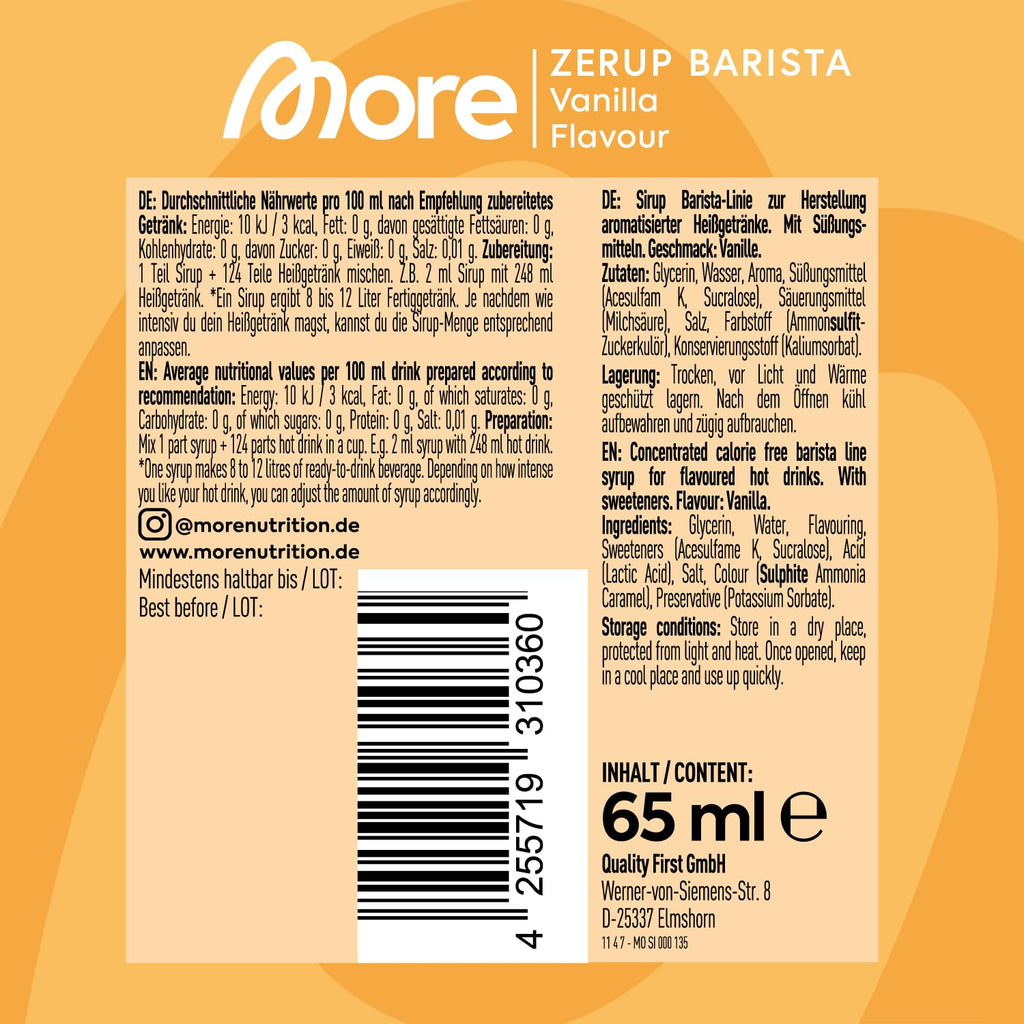 MORE Barista Zerup Haselnuss fuer Kaffee Tee Heissgetraenke vegan verschiedene