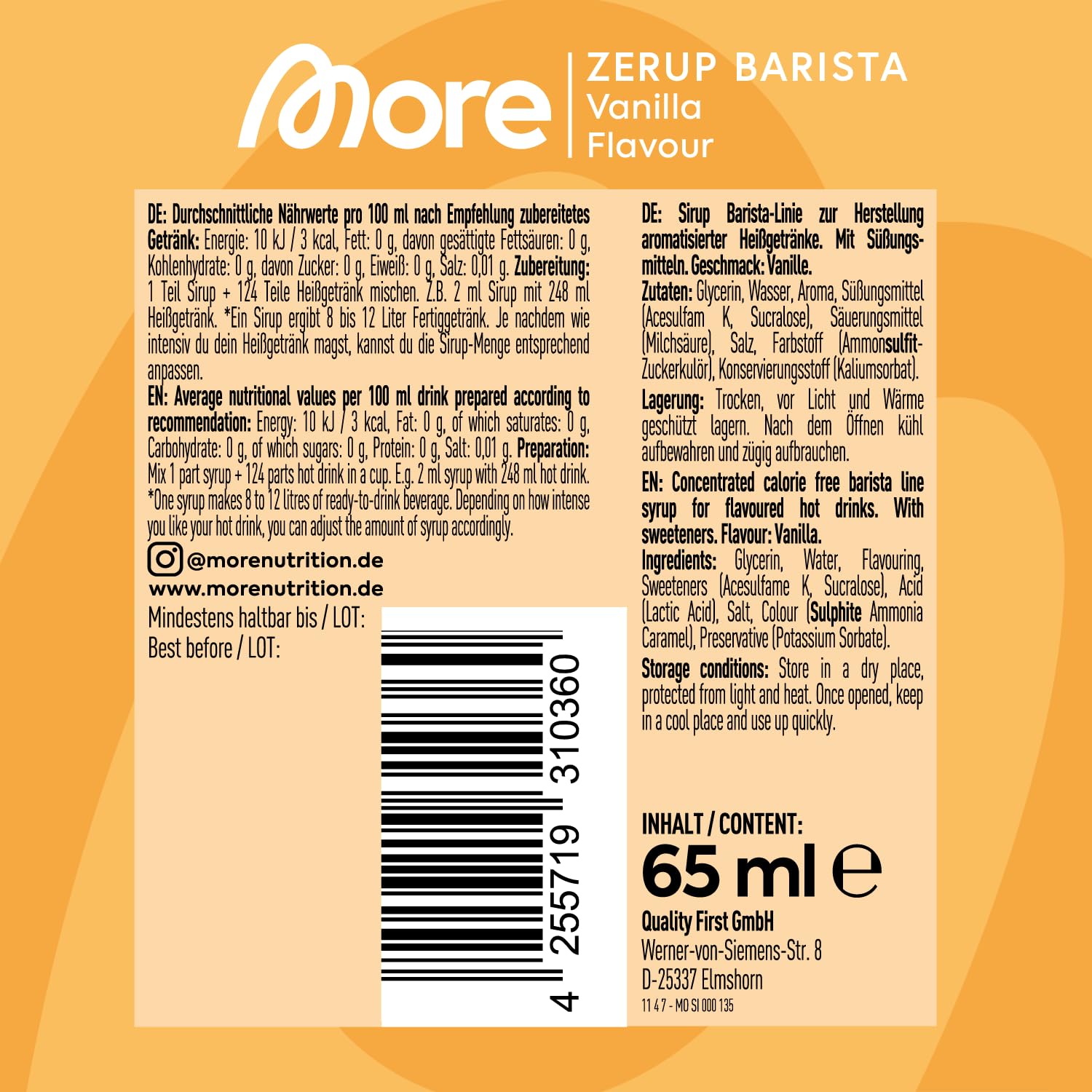 MORE Barista Zerup Haselnuss fuer Kaffee Tee Heissgetraenke vegan verschiedene