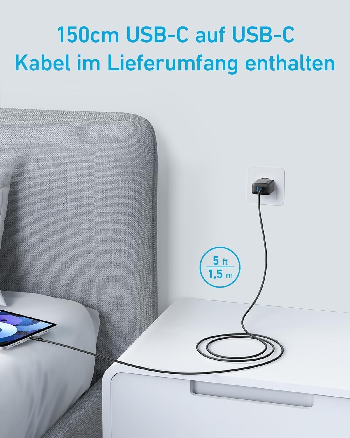 Anker Ladegeraet 20W USB‑C mit 1,5 m Kabel Schnelllade Netzteil