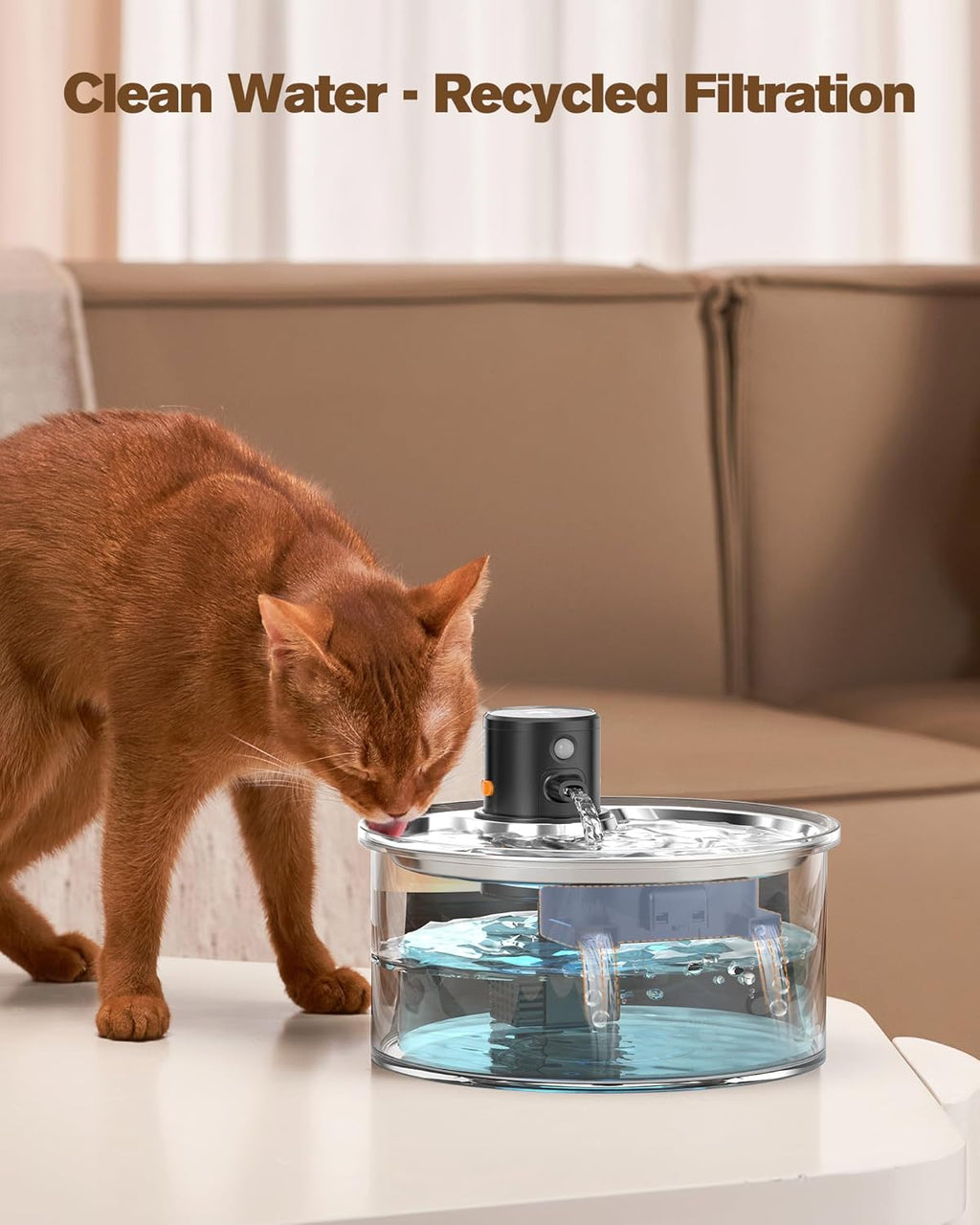 Kabelloser Katzenbrunnen mit Bewegungsmelder Akku Sensor Edelstahl Trinkbe