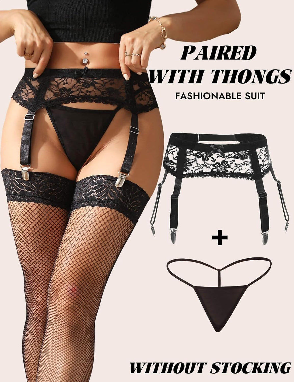 ohyeahlady Damen Strapsguertel Sexy Spitze mit 4 Halter Strumpfhalter Grosse Groesse