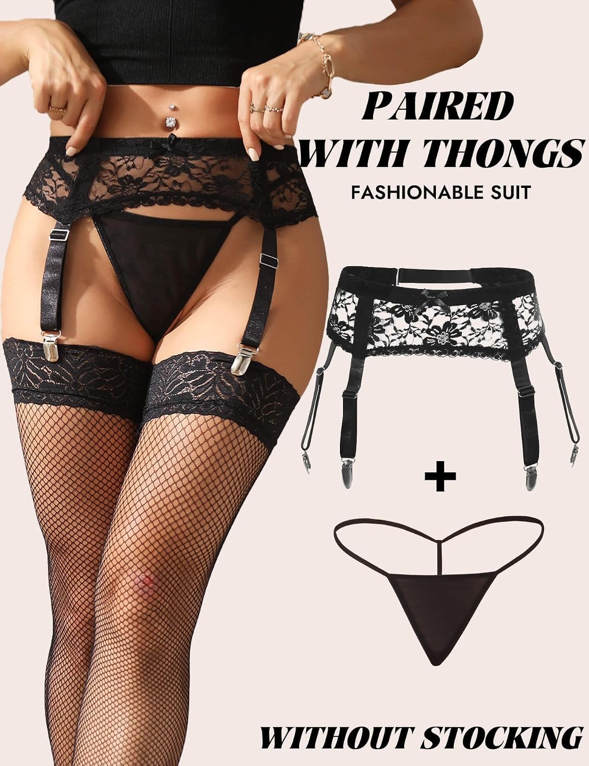 ohyeahlady Damen Strapsguertel Sexy Spitze mit 4 Halter Strumpfhalter Grosse Groesse