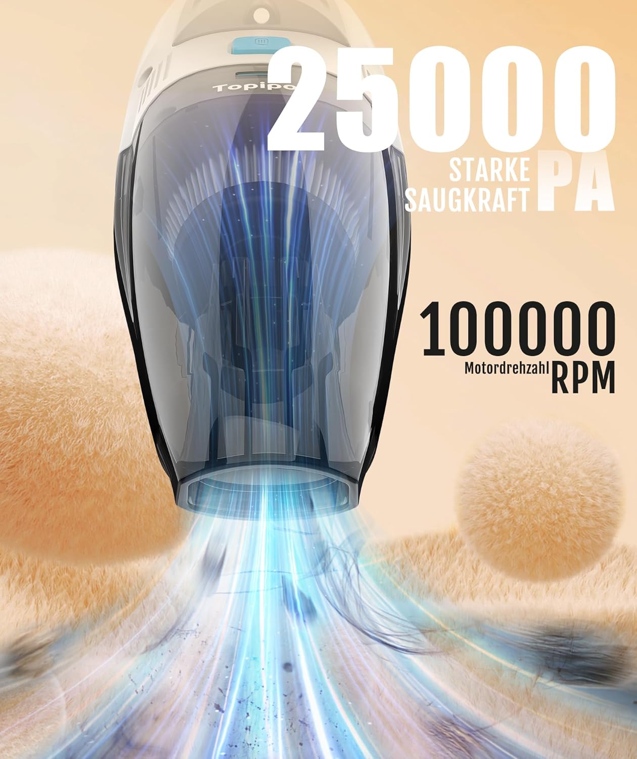 Akku-Handstaubsauger 25000 Pa HEPA-Filter Zubehoer Kabellos Schwarz