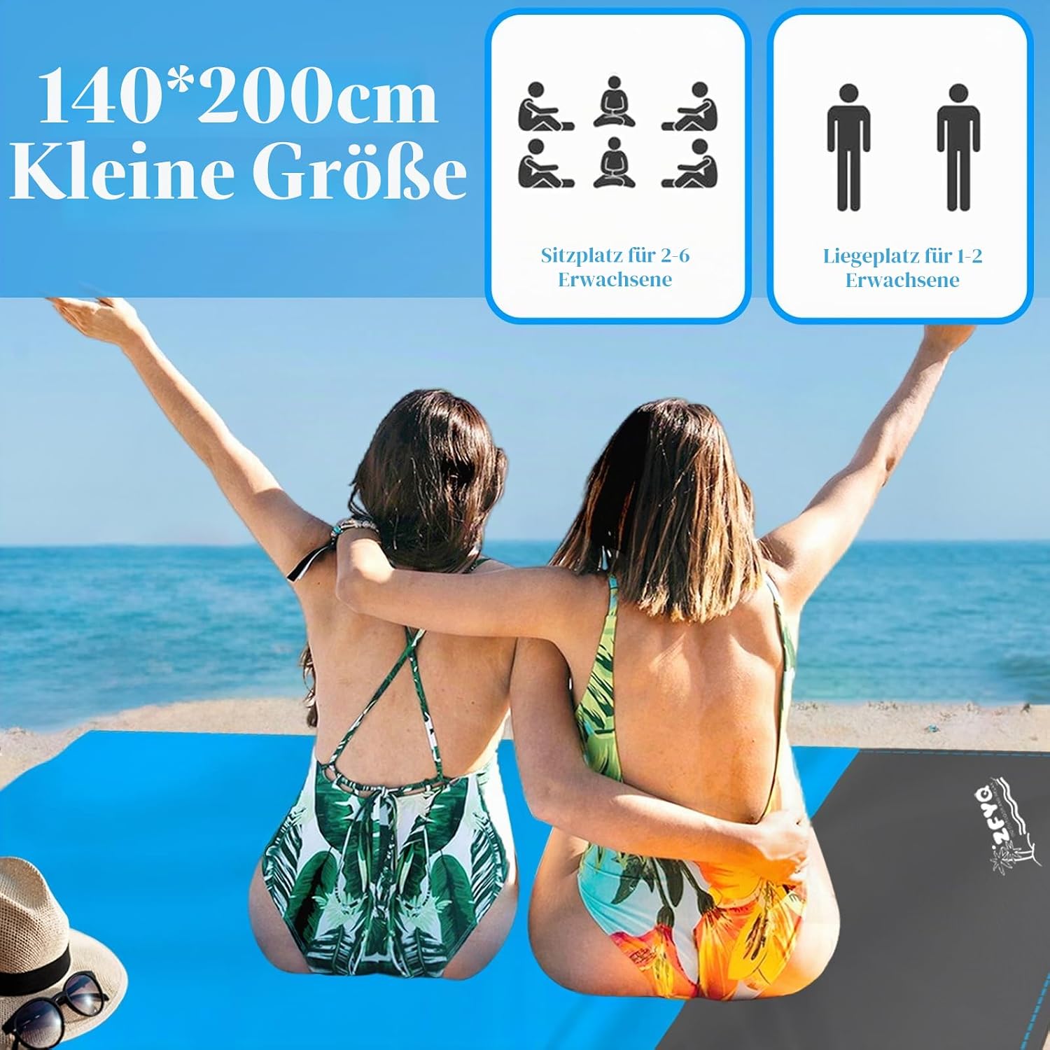 Picknickdecke 200 cm x 210 cm wasserdicht Stranddecke mit 4 Erdnaegeln