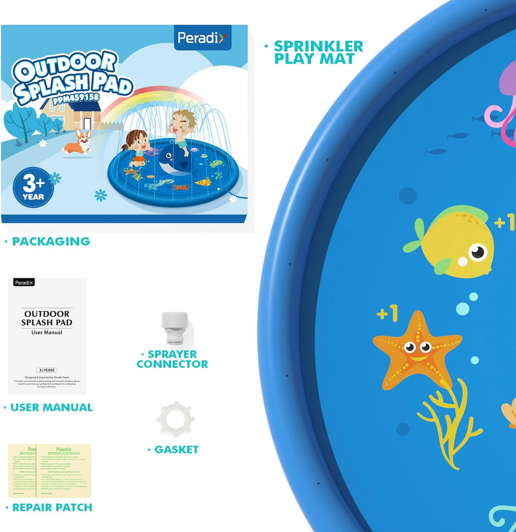 Peradix Splash Pad 170 cm Sprinkler Spielmatte Wasserpool Kinder Garten