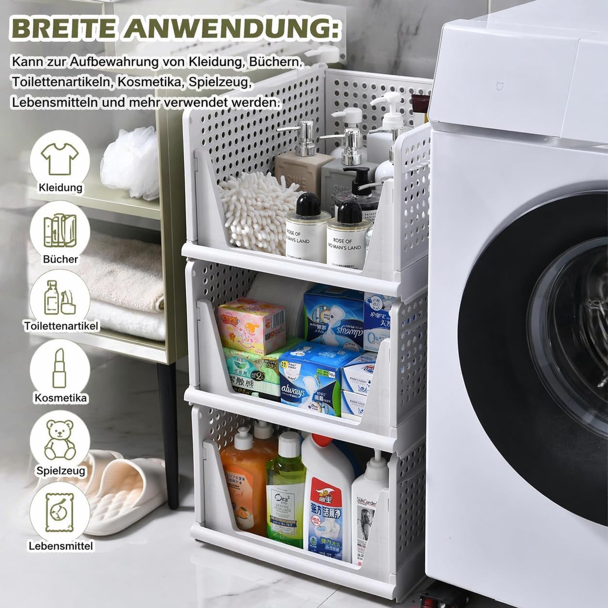 4er Set Stapelboxen Kleiderschrank Organizer Kunststoff Grau RMAN