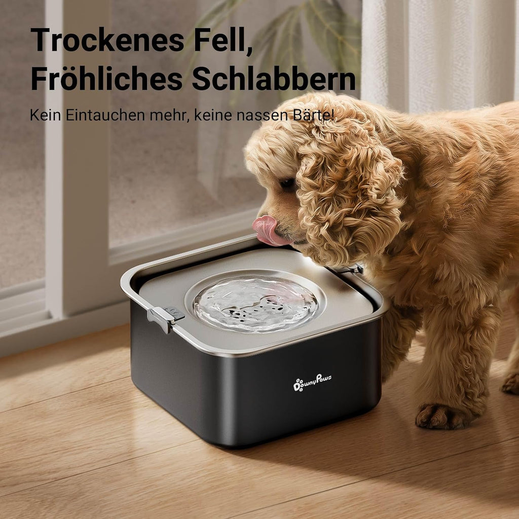 DownyPaws Hundewassernapf aus 304 Edelstahl, tropffrei, fuer drinnen und drauss