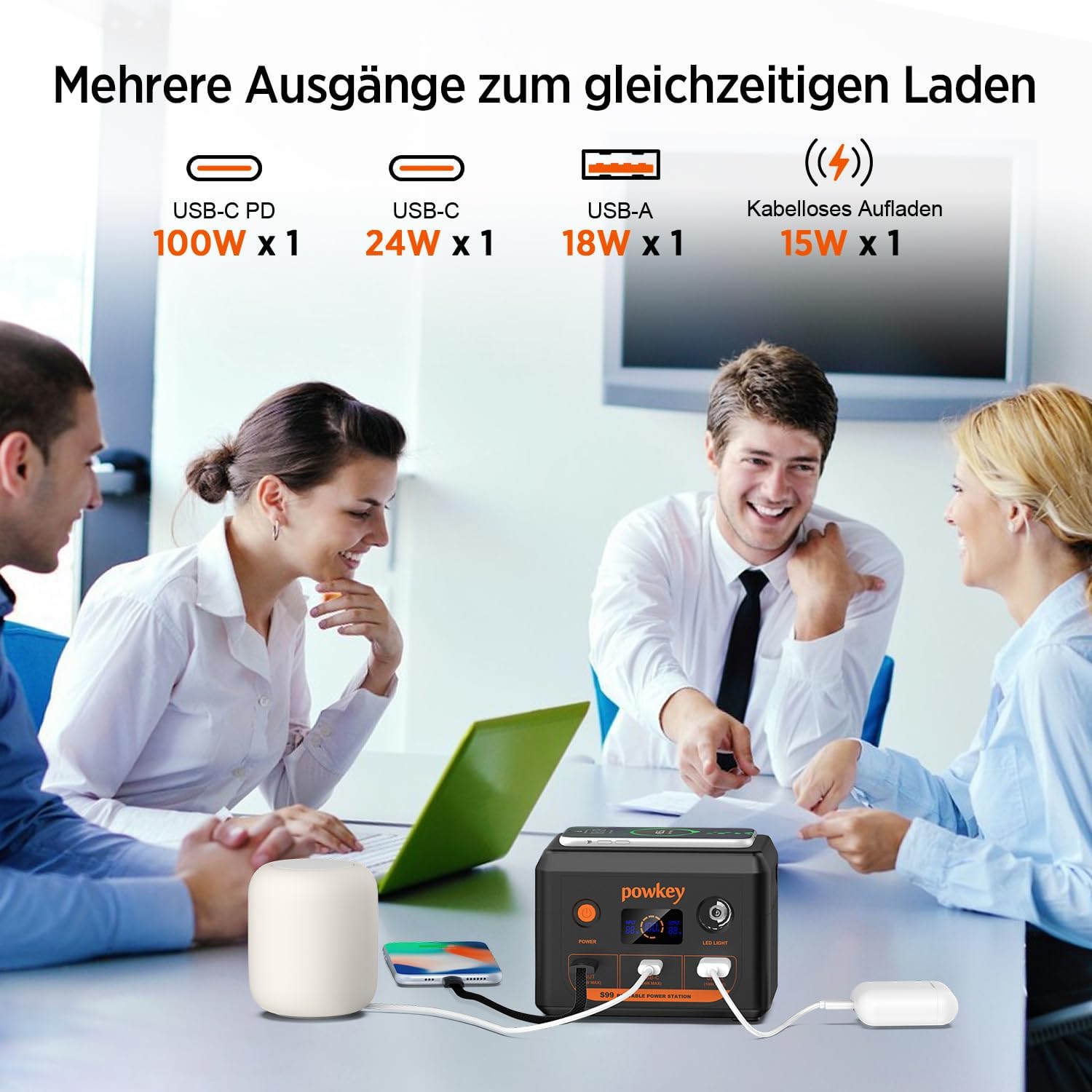 POWKEY Powerstation 30000mAh 96Wh LiFePO4 100W USB‑C Powerbank mit LED