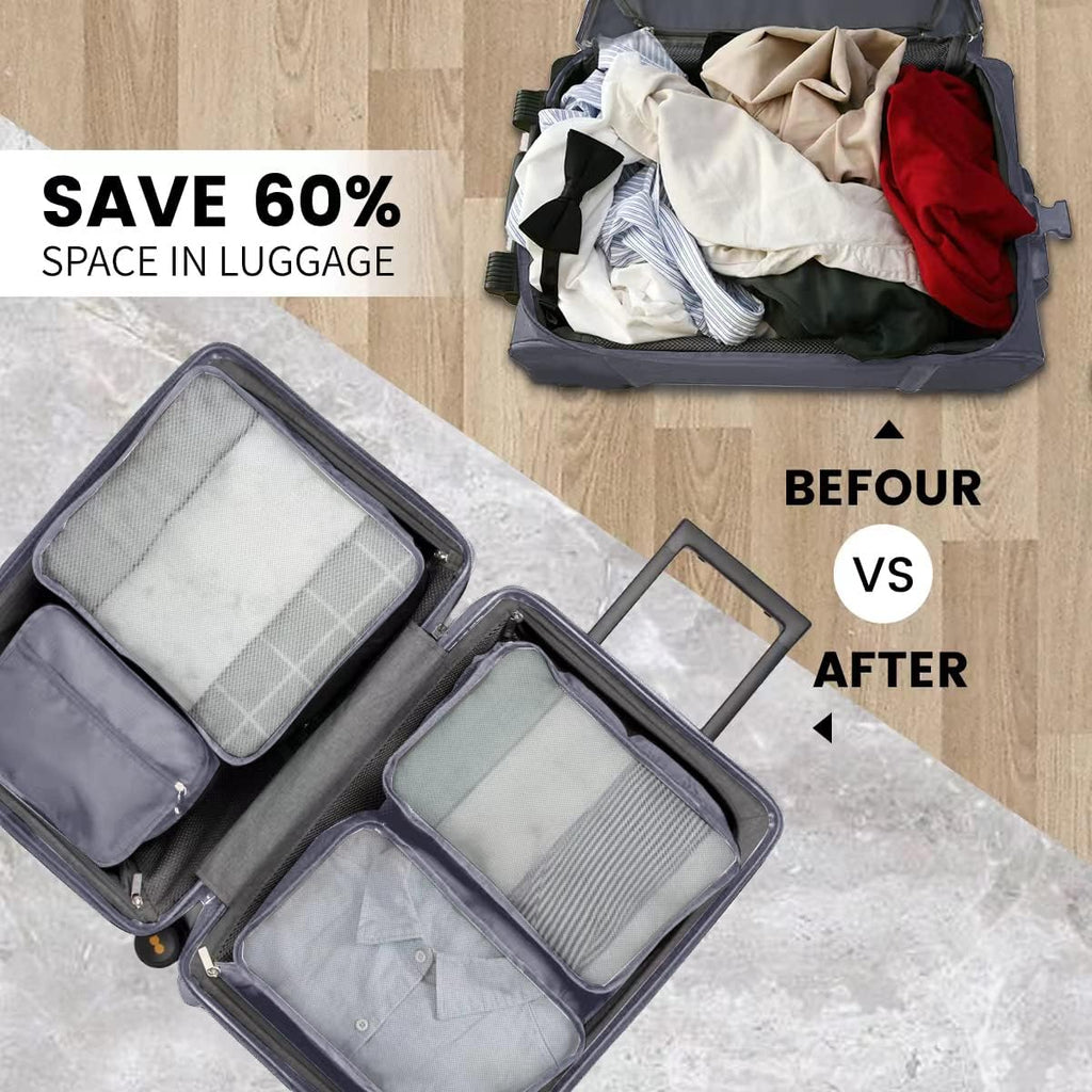 Koffer Organizer Set 12 Stueck Packwuerfel Reise Gepaeck Organizer Grau