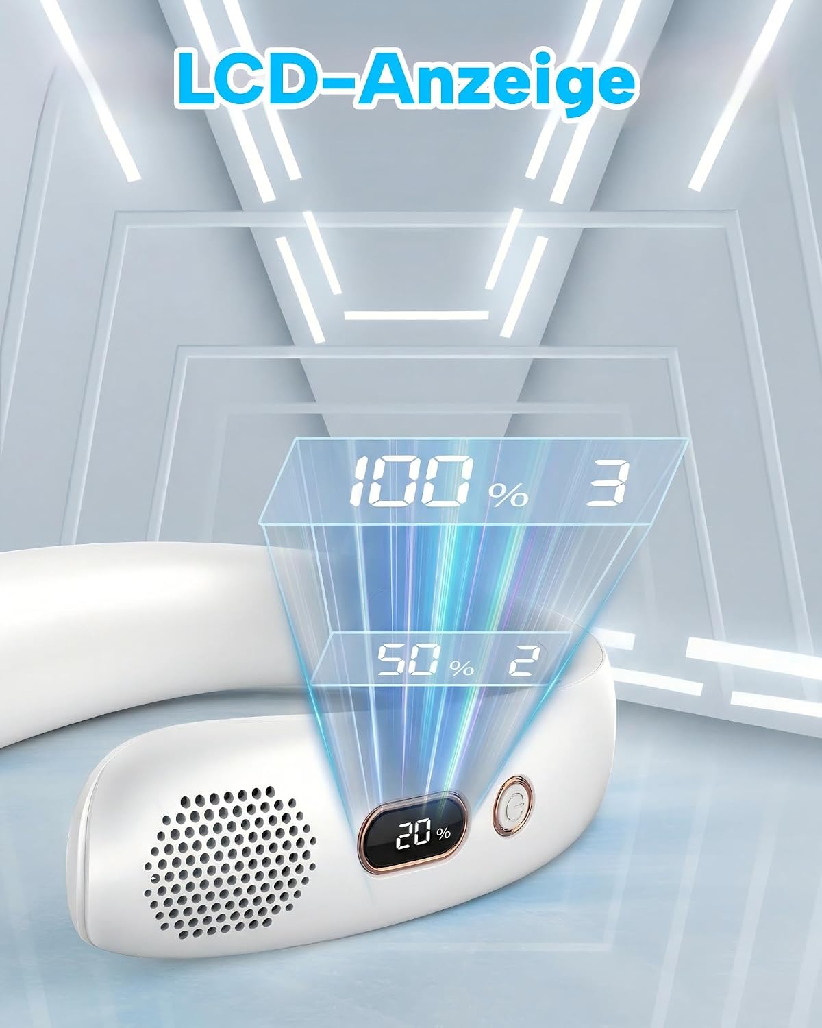 Nackenventilator ohne Rotor mit LED Display 3 Stufen 2400mAh USB wiederaufladbar