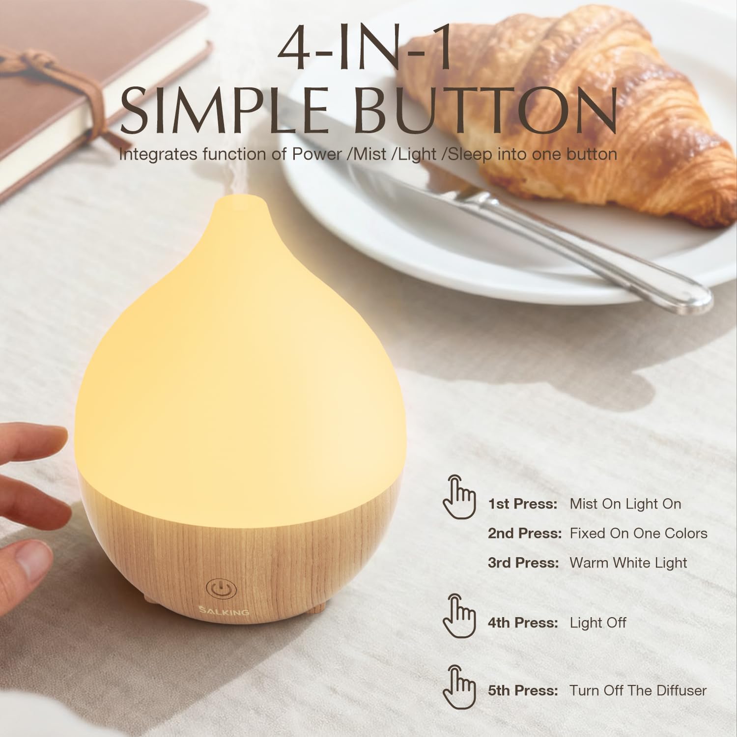 SALKING Ultraschall Aroma Diffuser LED RGB Weiss Holzoptik