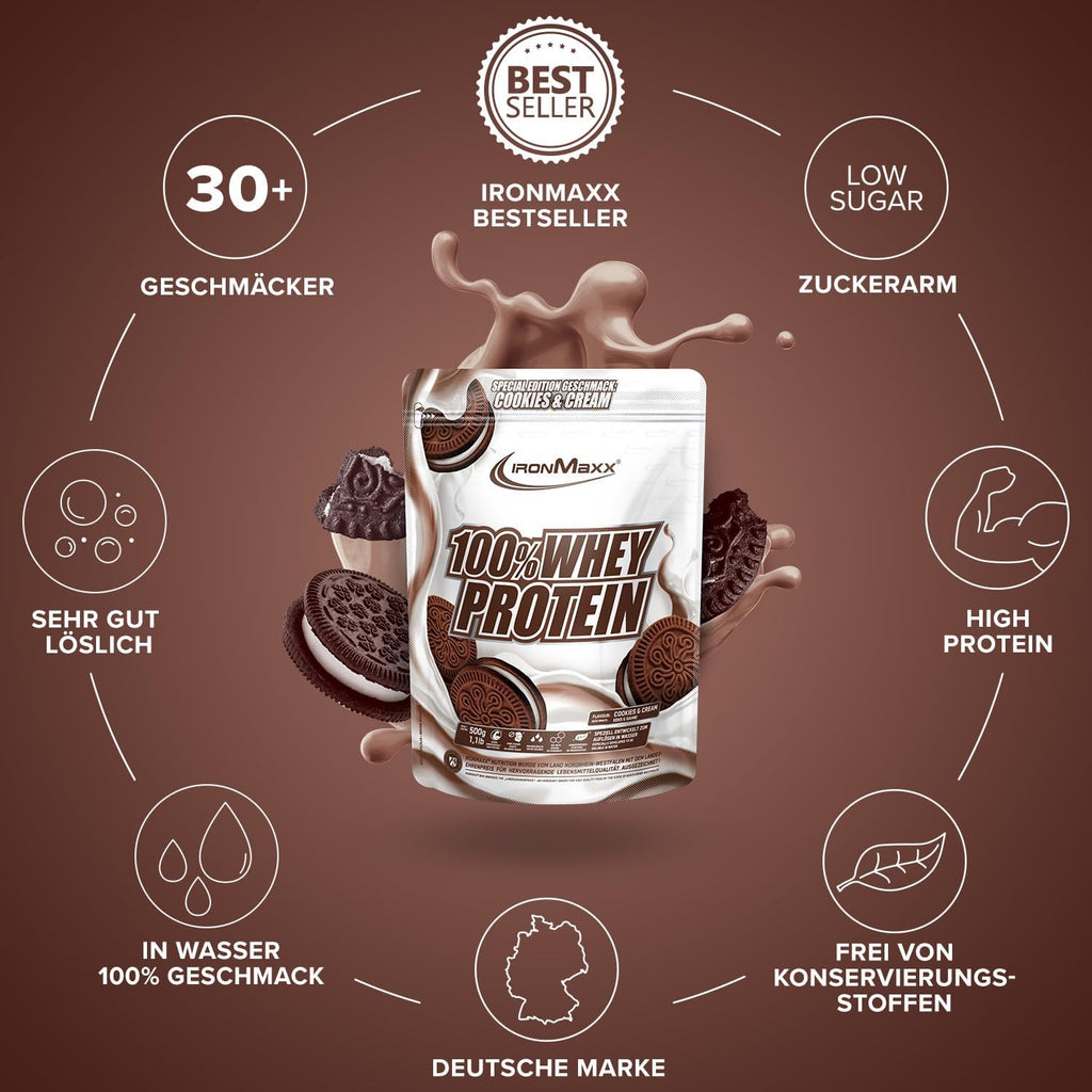 Ironmaxx 100% Whey Protein Pulver Schokolade, verschiedene Sorten