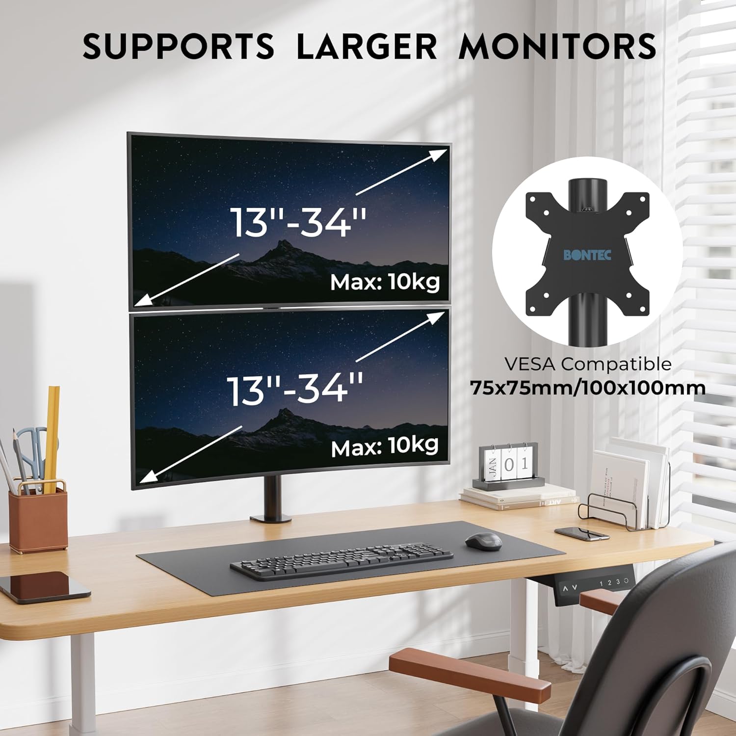 BONTEC Dual Monitor Halterung 13-34 Zoll hoehenverstellbar VESA drehbar fuer 2 Mon