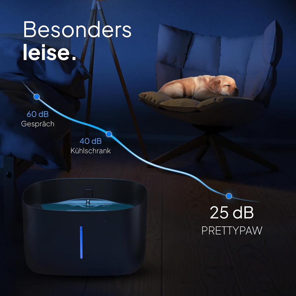 Pretty Paw Trinkbrunnen fuer Hunde leise BPA-frei mit Filter & LED
