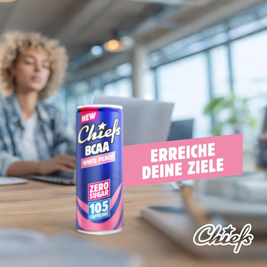 CHIEFS BCAA Energy Drink 24er pack - zuckerfrei - Energy Getraenk mit Koffein, Vi