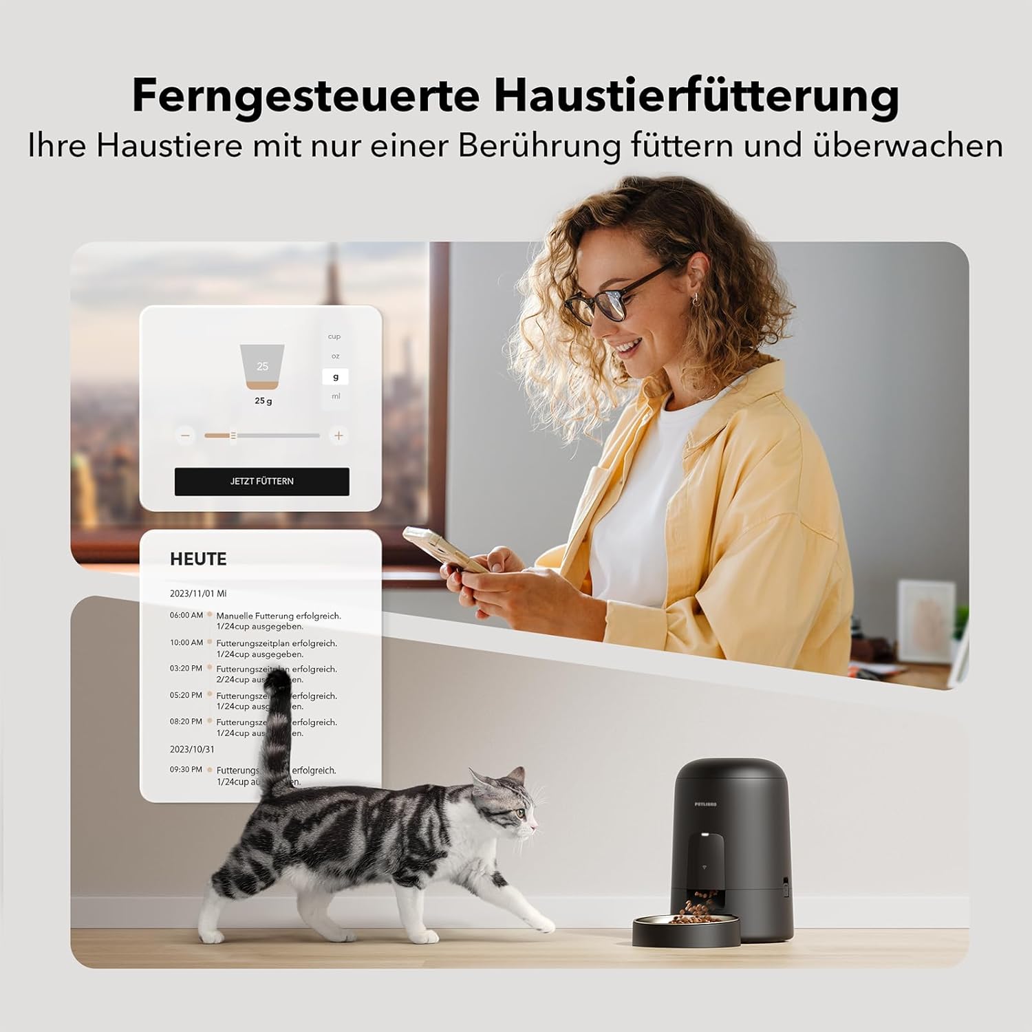 PETLIBRO Intelligenter Katzenfutterautomat kabellos mit App Steuerung, Edelstahl