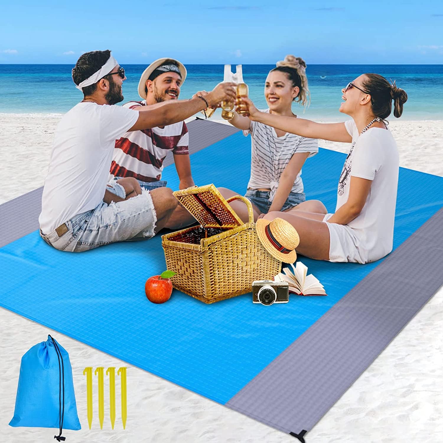 Sandfreie Stranddecke 230x200 cm wasserdicht ultraleicht mit 4 Oesen