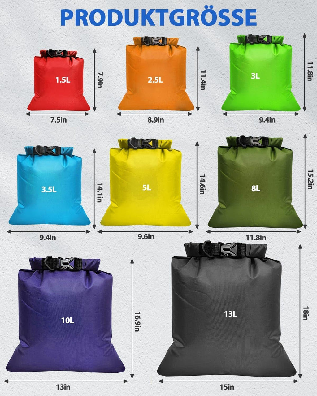 Victoper 8er Set wasserdichte Packsaecke 1.5-12 L - Dry Bag fuer Kajak, Wandern, C