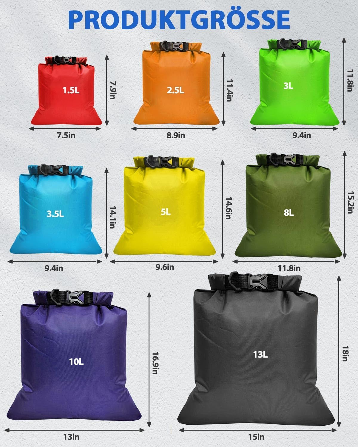 Victoper 8er Set wasserdichte Packsaecke 1.5-12 L - Dry Bag fuer Kajak, Wandern, C