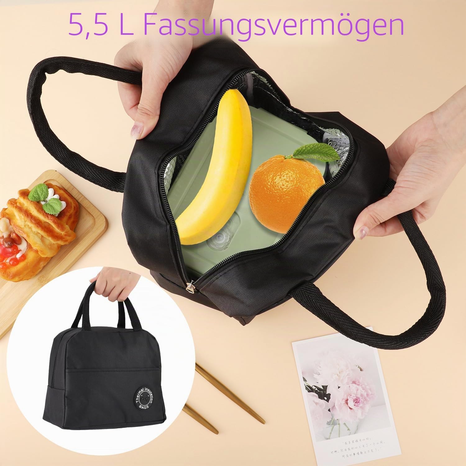 Hemiks Kuehltasche klein faltbar Isolierte Lunchtasche fuer Schule Buero