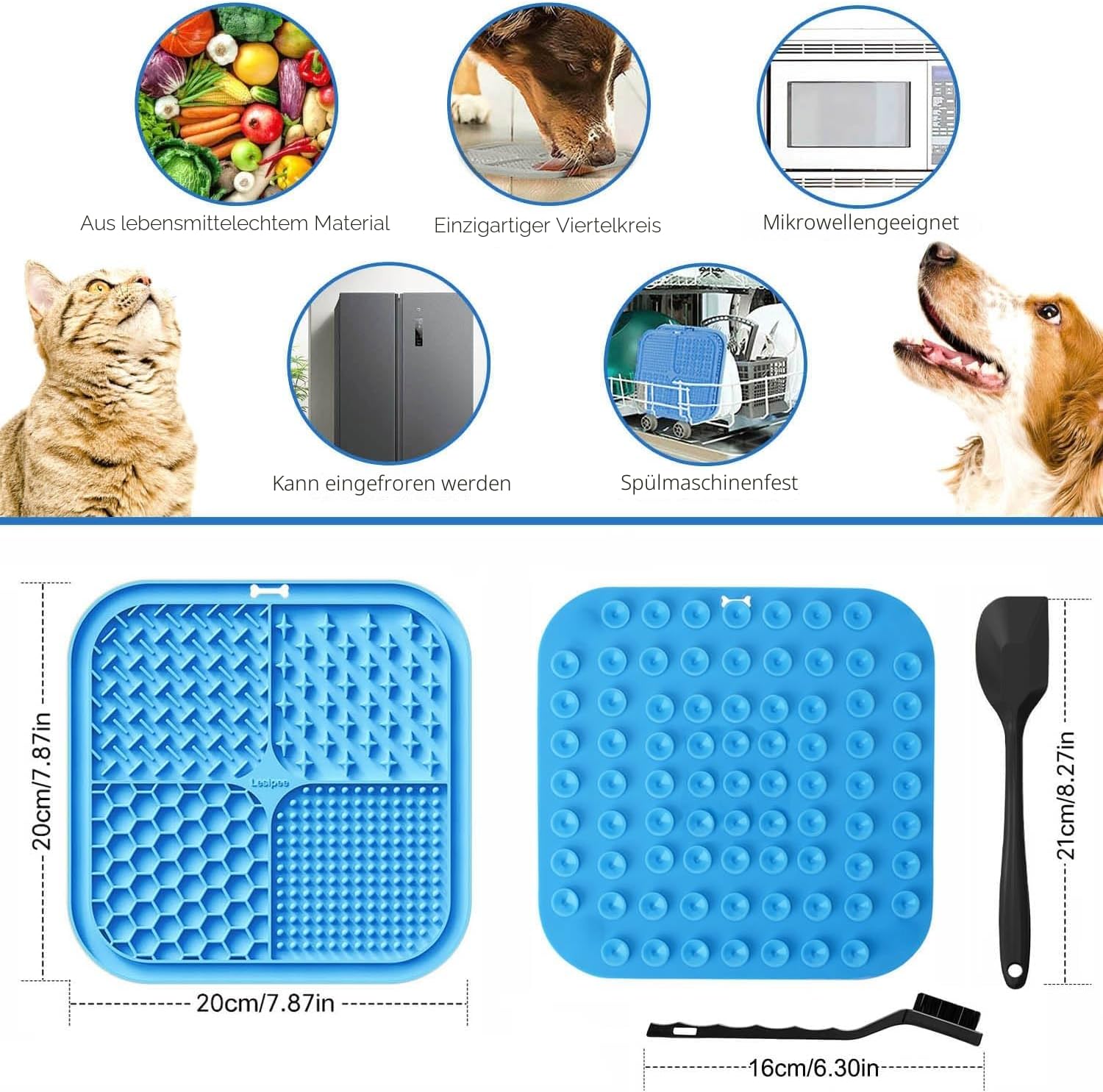 Lesipee Leckmatte Hund 2er Set mit Silikonspatel und Buerste, BPA-frei