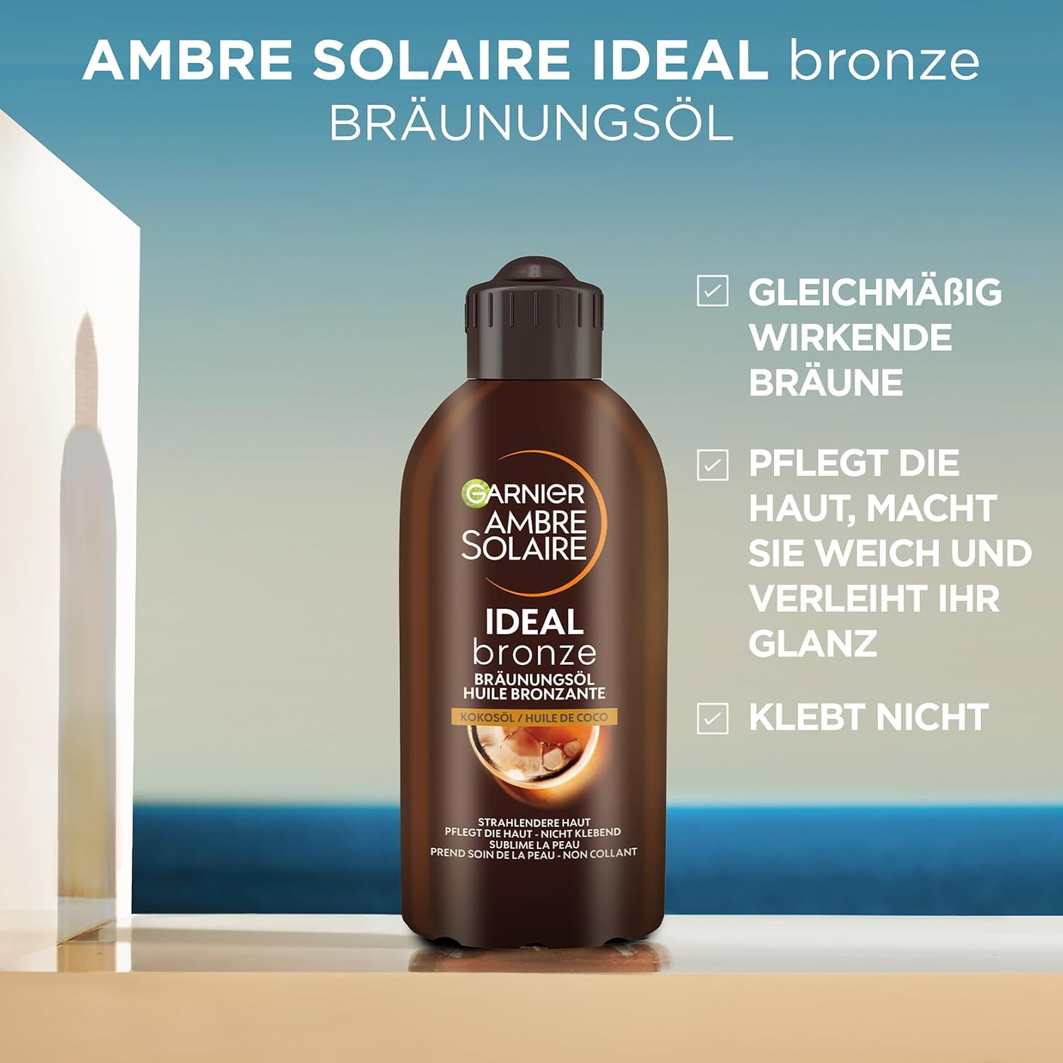Garnier Ambre Solaire Ideal Bronze Braeunungsoel 200ml Kokosduft fuer dunkle Haut