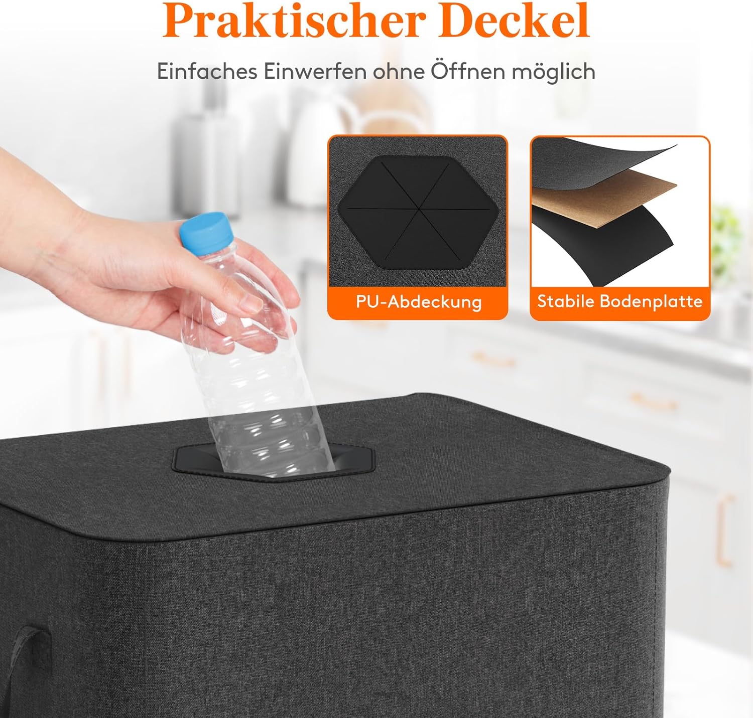 Lifewit Pfandflaschen-Sammelbehaelter mit Deckel und Loch, dunkelgrau