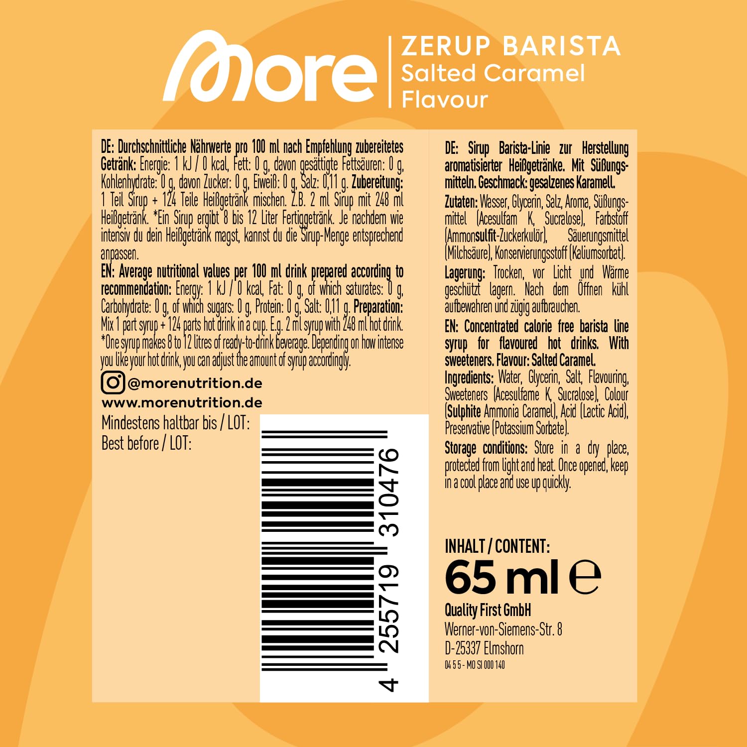 MORE Barista Zerup Haselnuss fuer Kaffee Tee Heissgetraenke vegan verschiedene