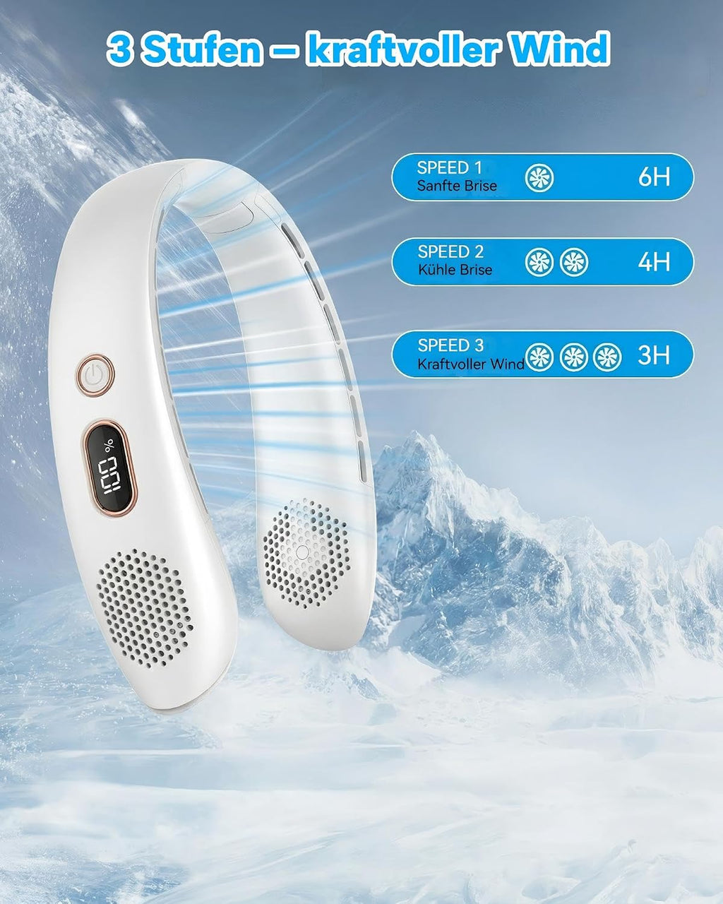 Nackenventilator ohne Rotor mit LED Display 3 Stufen 2400mAh USB wiederaufladbar