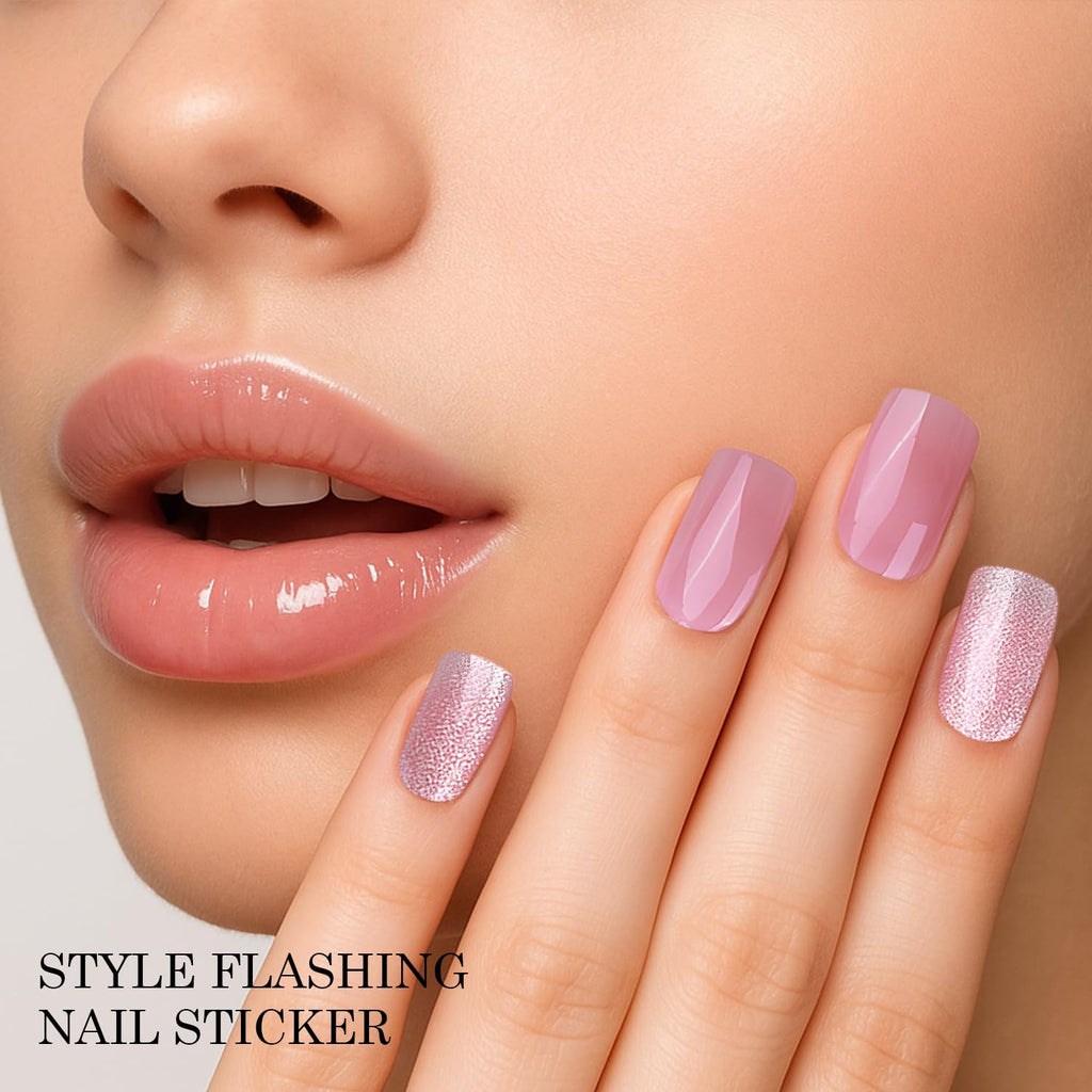 Selbstklebende Gel Nagel Aufkleber hellrosa glaenzend Nail Art Zubehoer