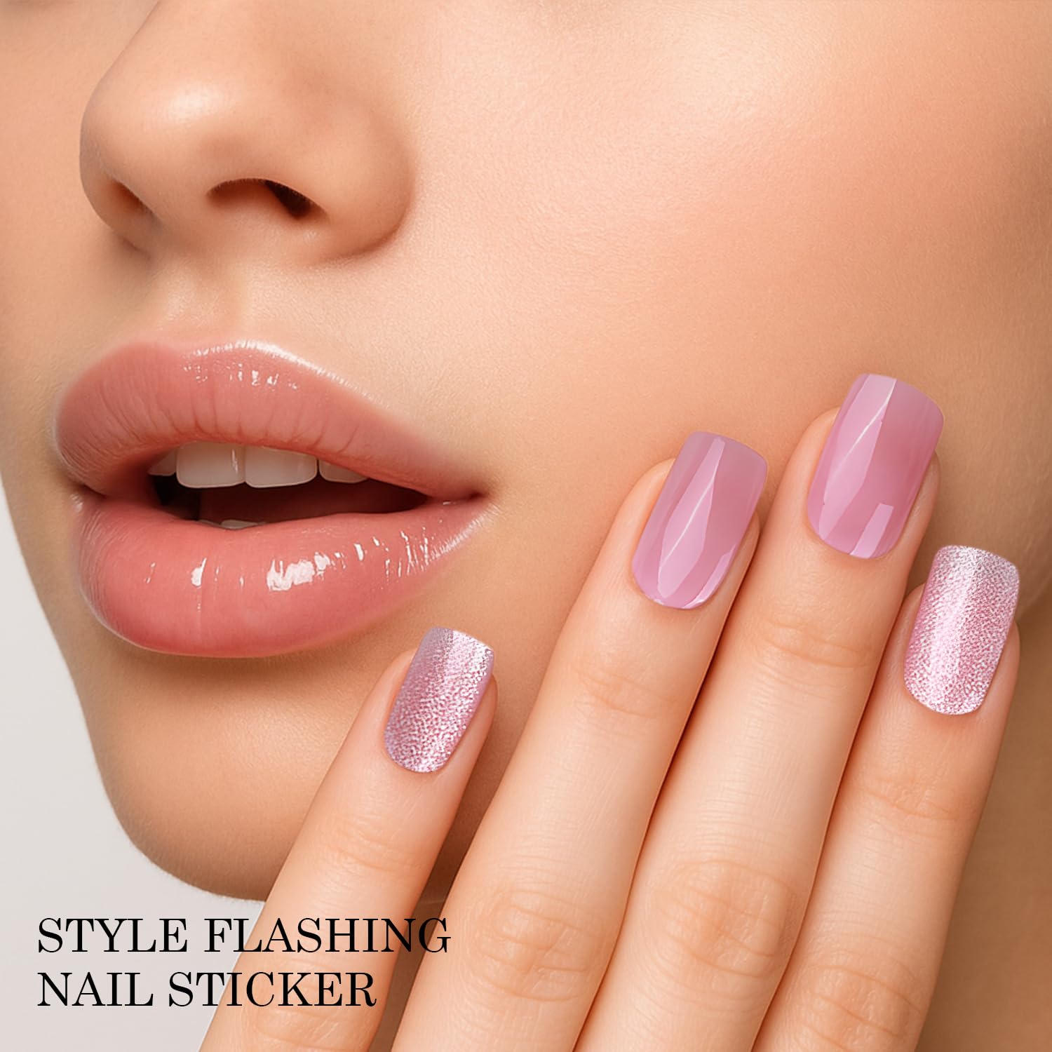 Selbstklebende Gel Nagel Aufkleber hellrosa glaenzend Nail Art Zubehoer
