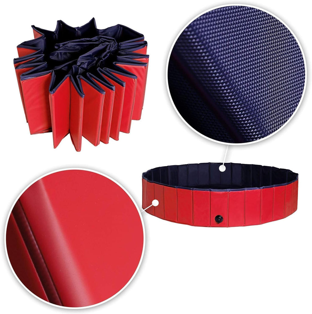 lionto Hundepool faltbar Ø 160 cm Hoehe 30 cm PVC kratzfest Anti-Rutsch Blau/Rot