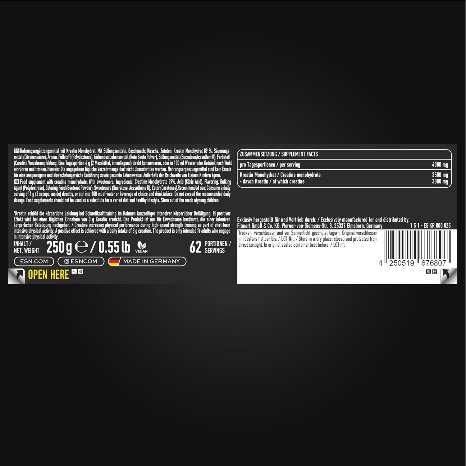 ESN Ultrapure Creatine Monohydrate Pulver vegan mikrofein
