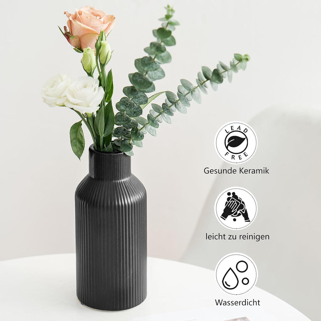 Keramikvase 20 cm matt weiss rund - Moderne Boho Deko fuer Pampasgras