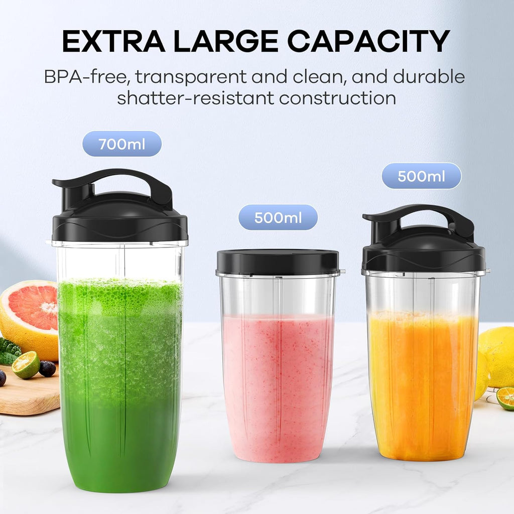Smoothie Maker 900 W Standmixer mit 3 Mixbechern, Edelstahl schwarz