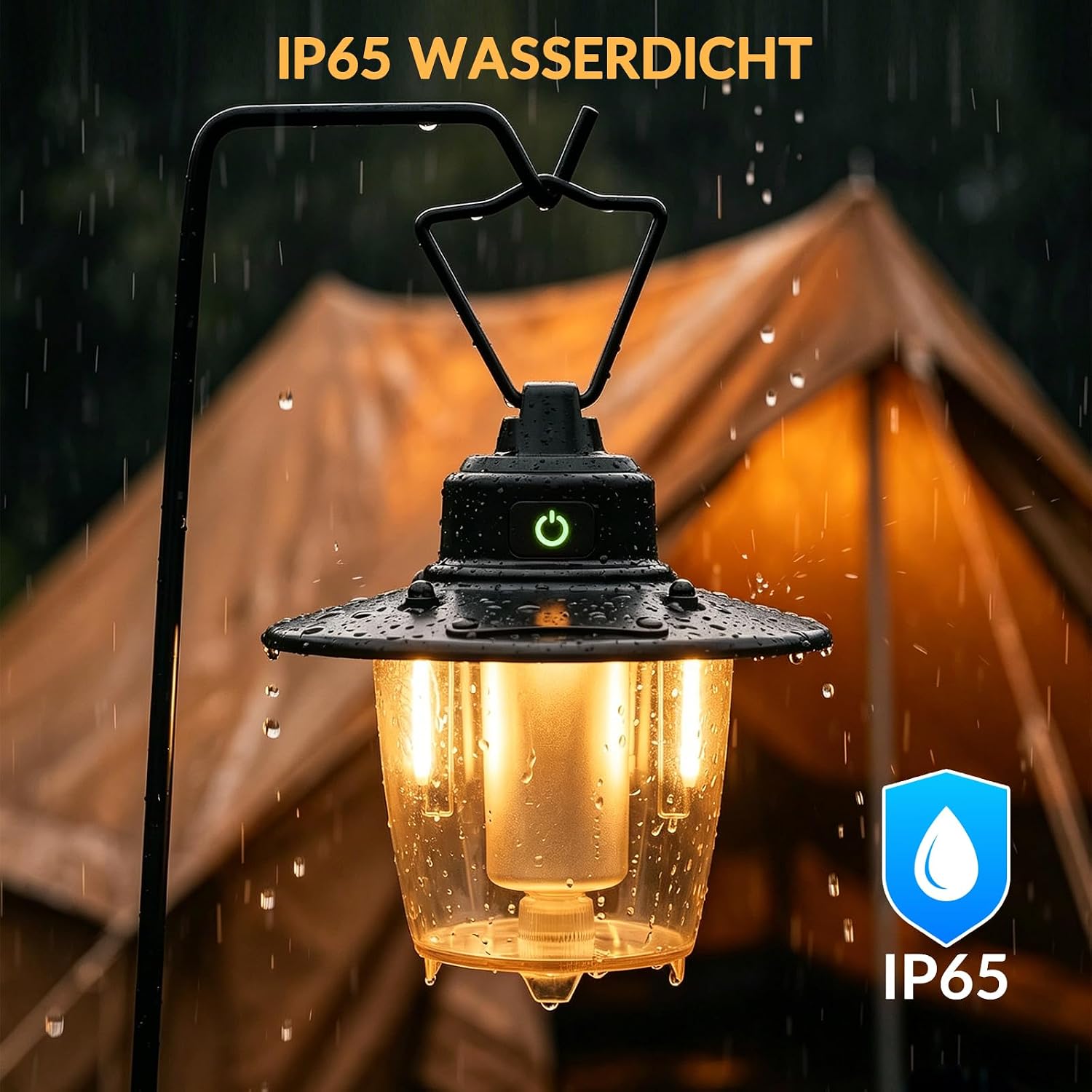 Aufladbare Retro Camping-Haengeleuchte, dimmbar 3 Modi, wasserdicht, schwarz