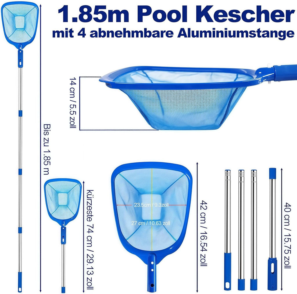 Feinmaschiger Poolkescher 185 cm Teleskopstange fuer Pool, Teich, Whirlpool
