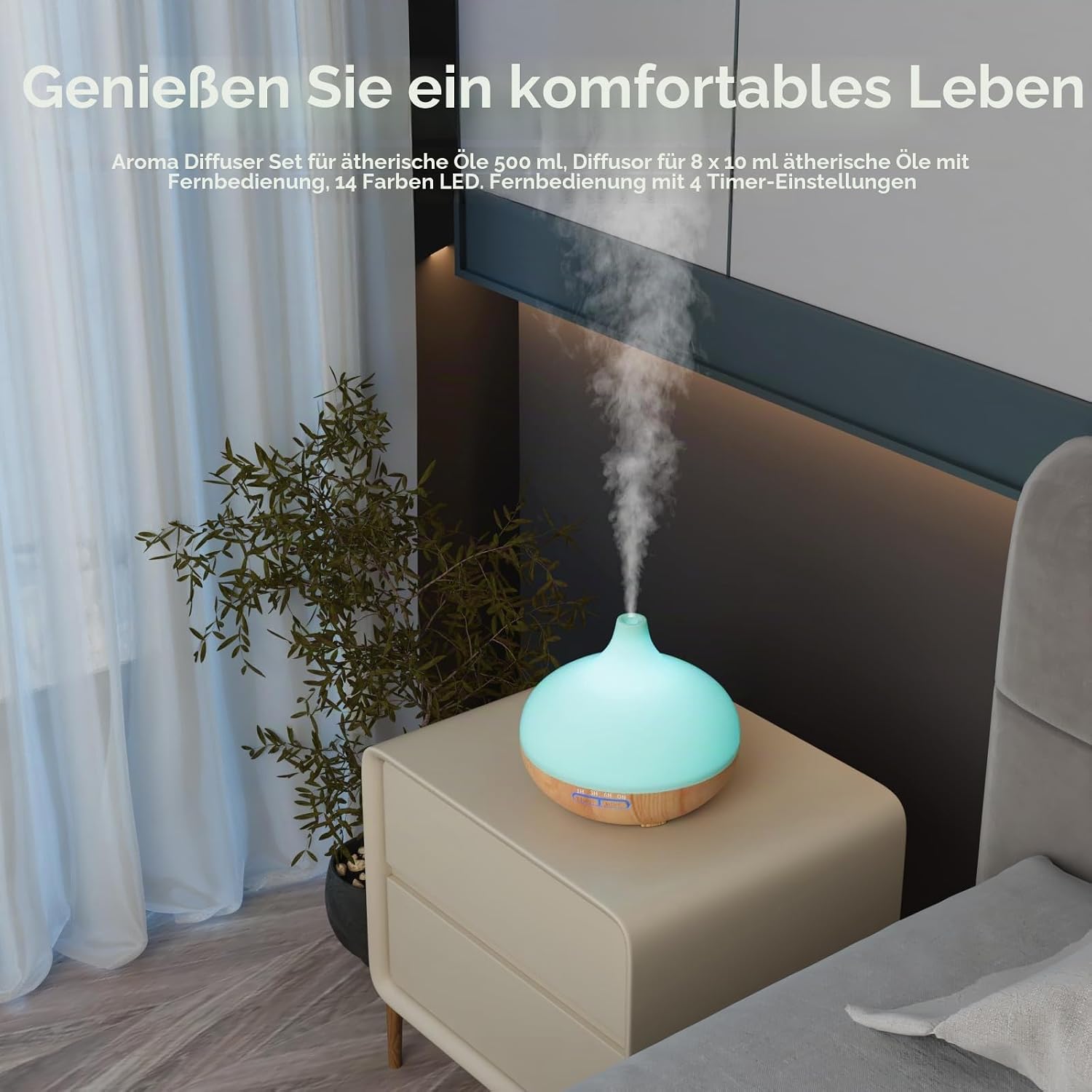 Aroma Diffuser 500 ml mit Fernbedienung 14 LED Farben Timer Duftzerstaeuber