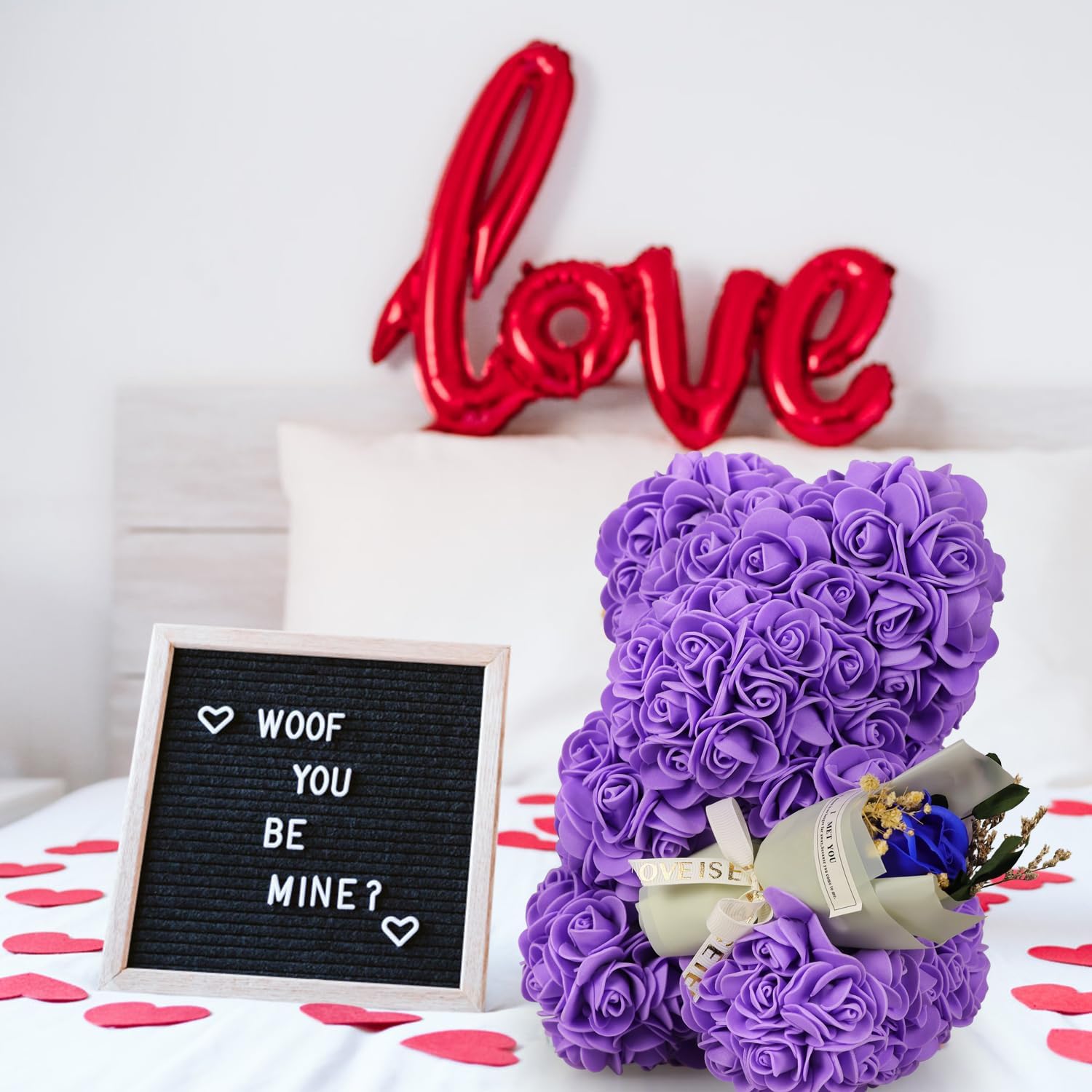 Rosenbaer Teddybaer mit Rosenblueten blau Geschenk fuer Frauen