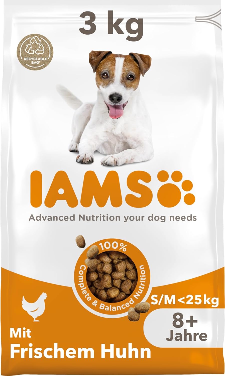 IAMS Senior Trockenfutter Huhn fuer Hunde ab 8 Jahre, kleine/medium
