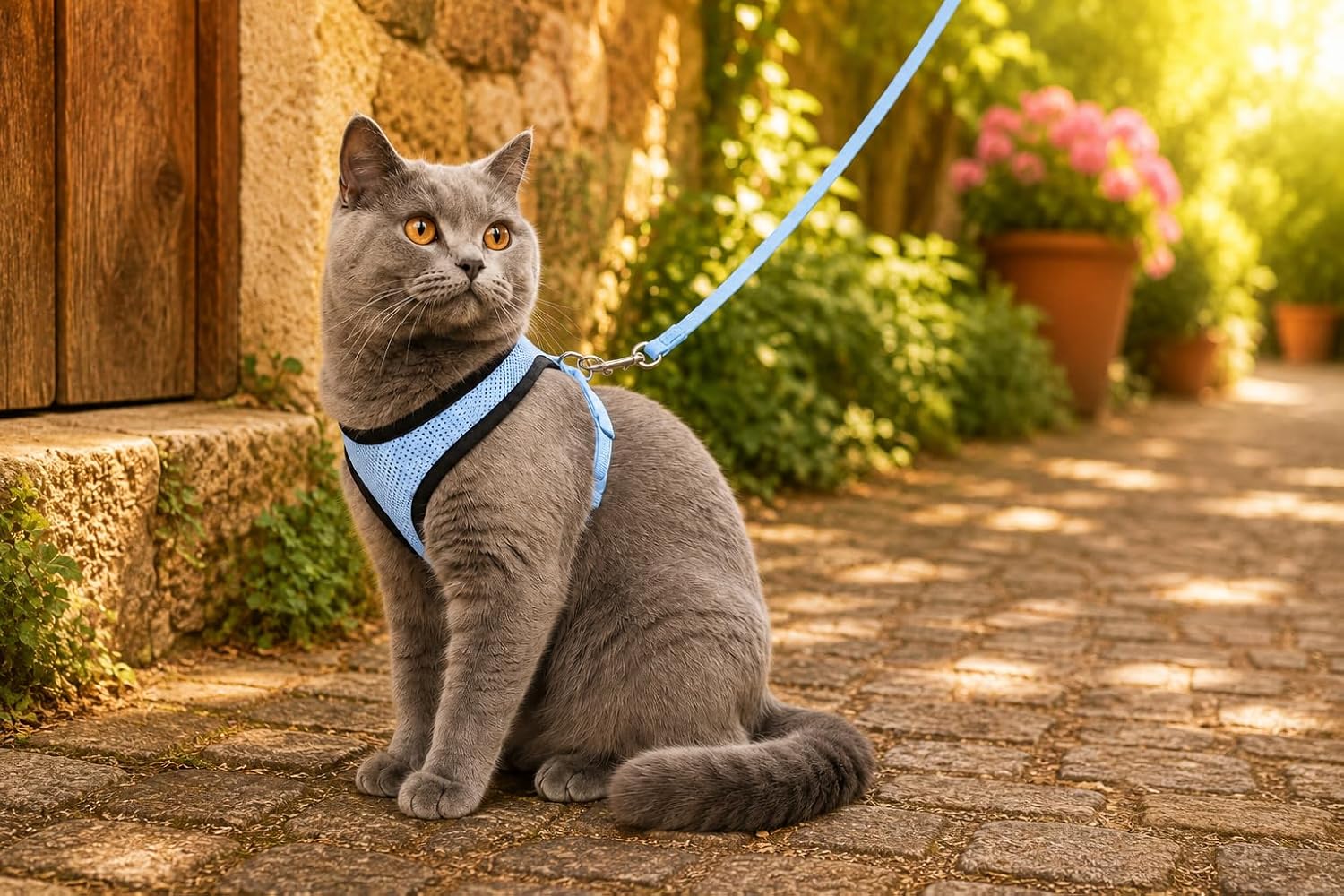 Flamingo Katzen-Geschirr mit Leine Blau Gr. A 28cm verstellbar Nylon Mesh 110cm