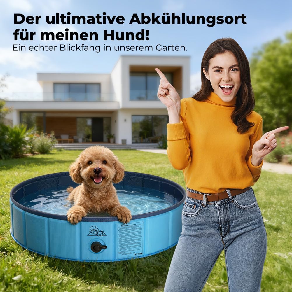 KYG Hunde Pool faltbar 80x20cm rutschfest niedriger Einstieg Ablassventil 20cm-3
