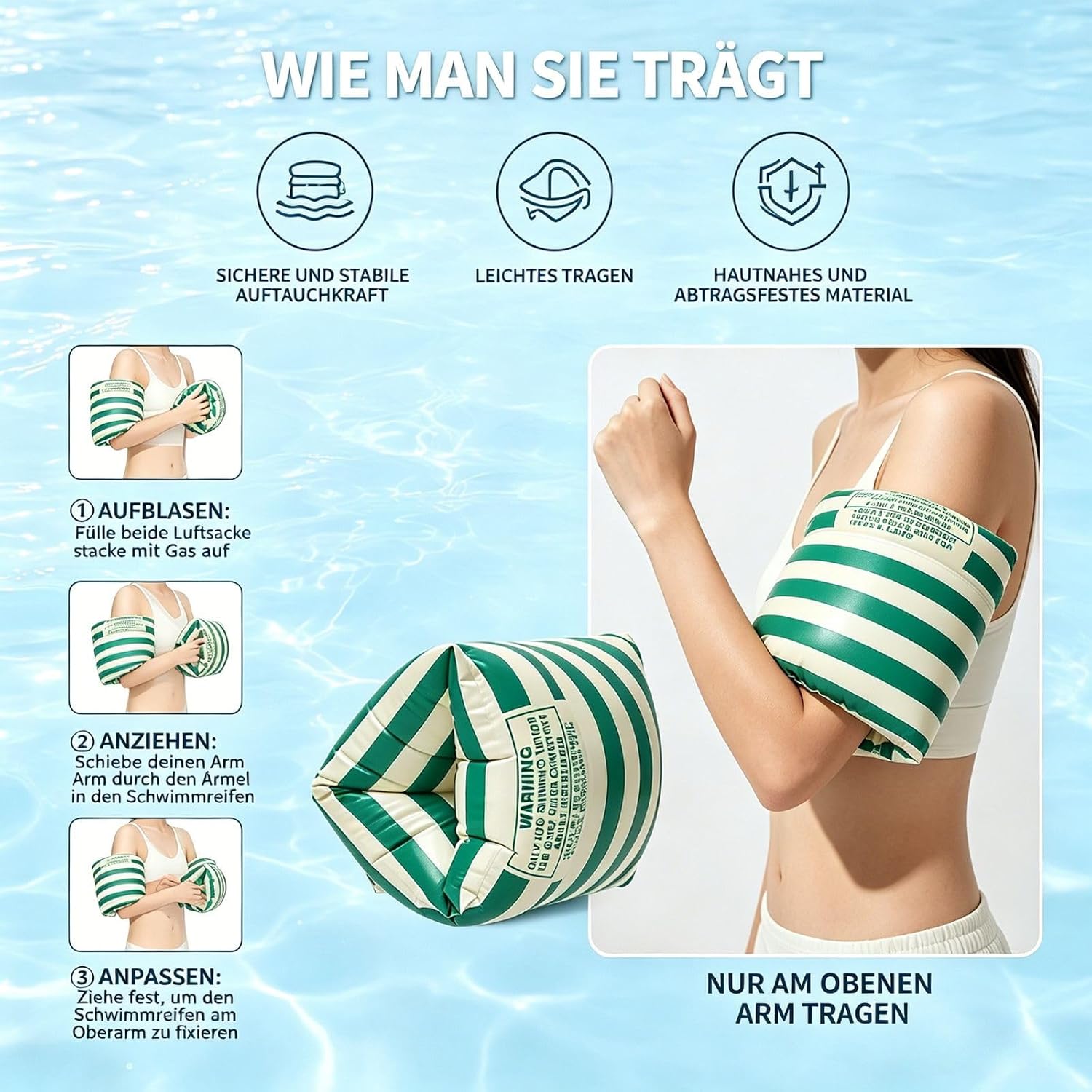 Schwimmfluegel 4er Set mit 2 unabhaengigen Luftkammern, 15-100 kg, hautvertraeglich