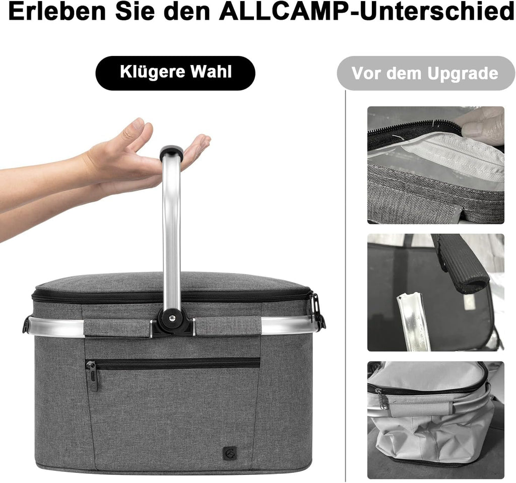 ALLCAMP Kuehlkorb faltbar mit Deckel und Aluminiumrahmen L-XL Thermotasche