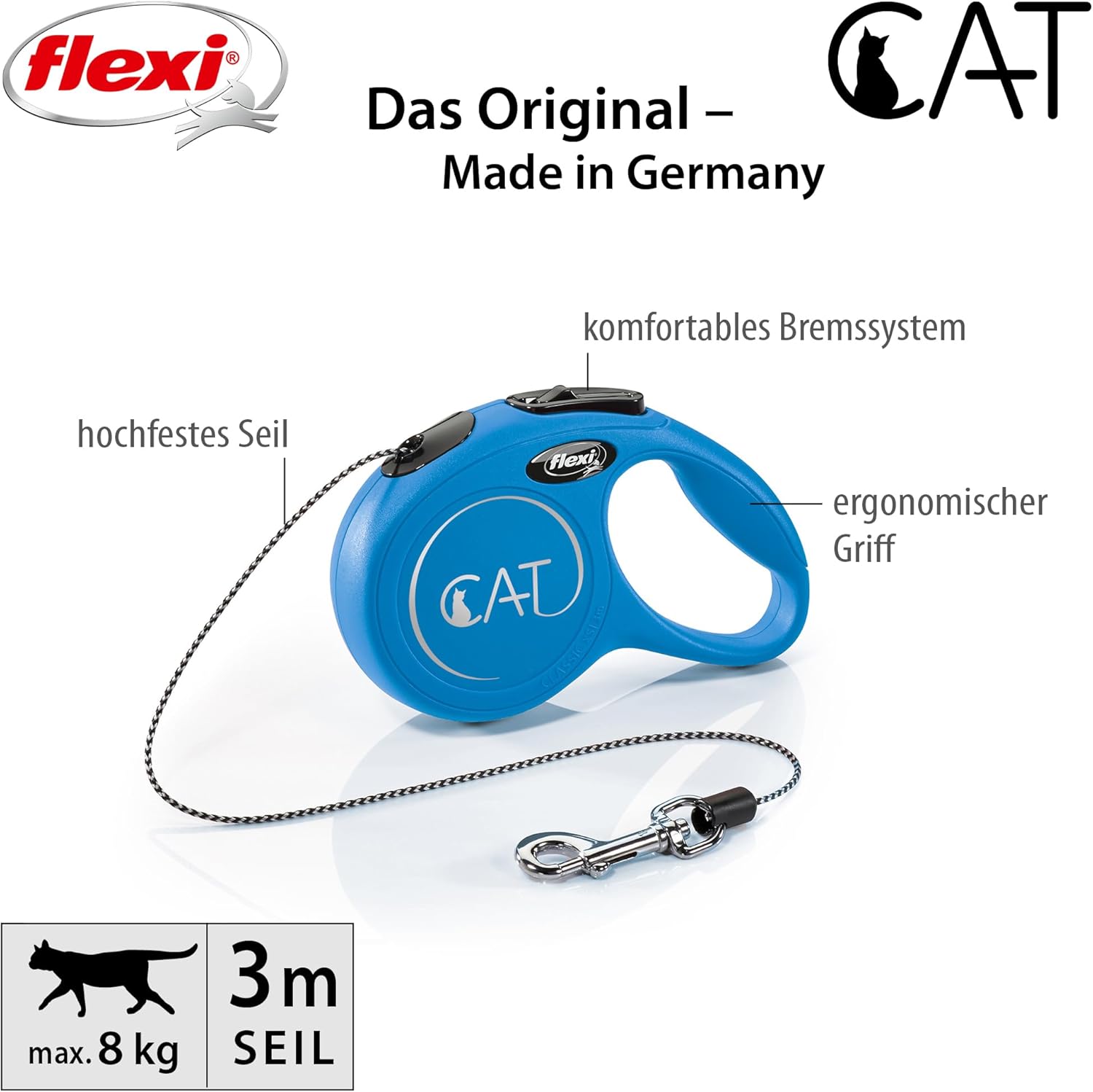 flexi CAT Seil 3 m schwarz Roll-Leine fuer Katzen bis, Mini-Taschenformat